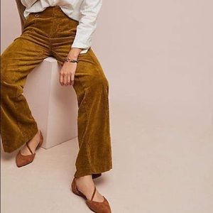 Anthropologie wide corduroy pants chartreuse 28